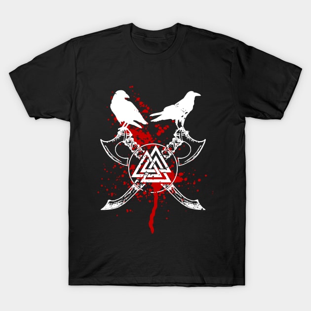 Bloody Valknut and Huginn and Muninn, Viking Symbol T-Shirt by Lenny241